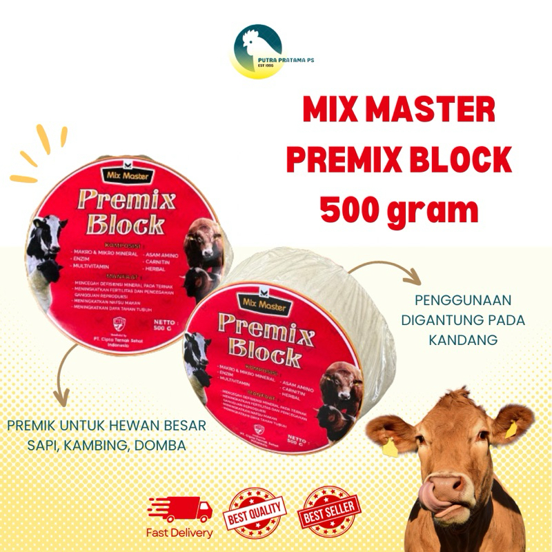 MIX MASTER PREMIK BLOCK Mineral Blok 500 gram untuk Kambing, Domba, Sapi