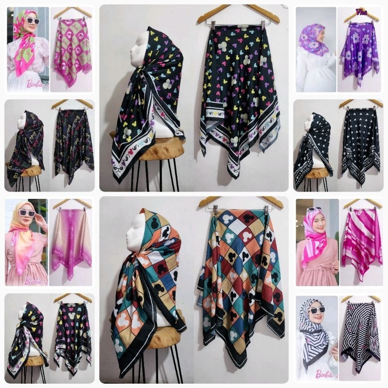 HIJAB DENAY MICKEY BARBIE KW FATRIANA VOAL MOTIF SEGI EMPAT BANISCOP