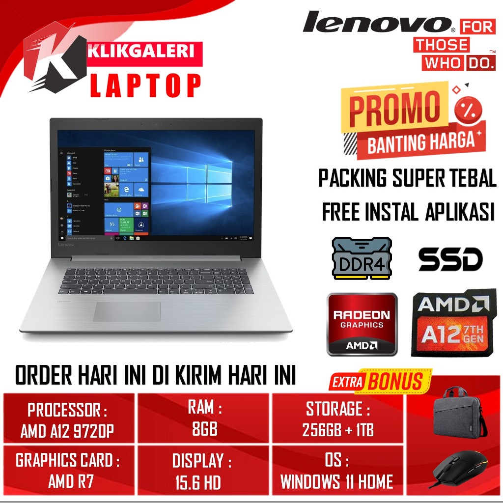 Laptop lenovo Ideapad 15 320 15ABR amd A12 9720P Ram 8GB 256GB + 1TB HDD Amd R7 15.6 Windows 10 home