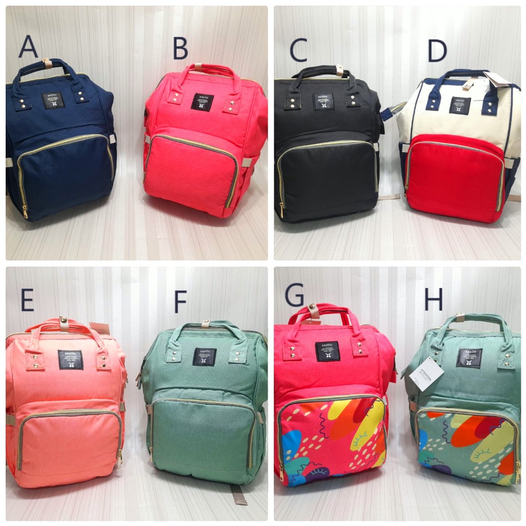 Tas Anello Diaper Backpack Bag Ransel Original Biru Tua Navy Pink Peach Tas Ransel Diaper Botol Popo