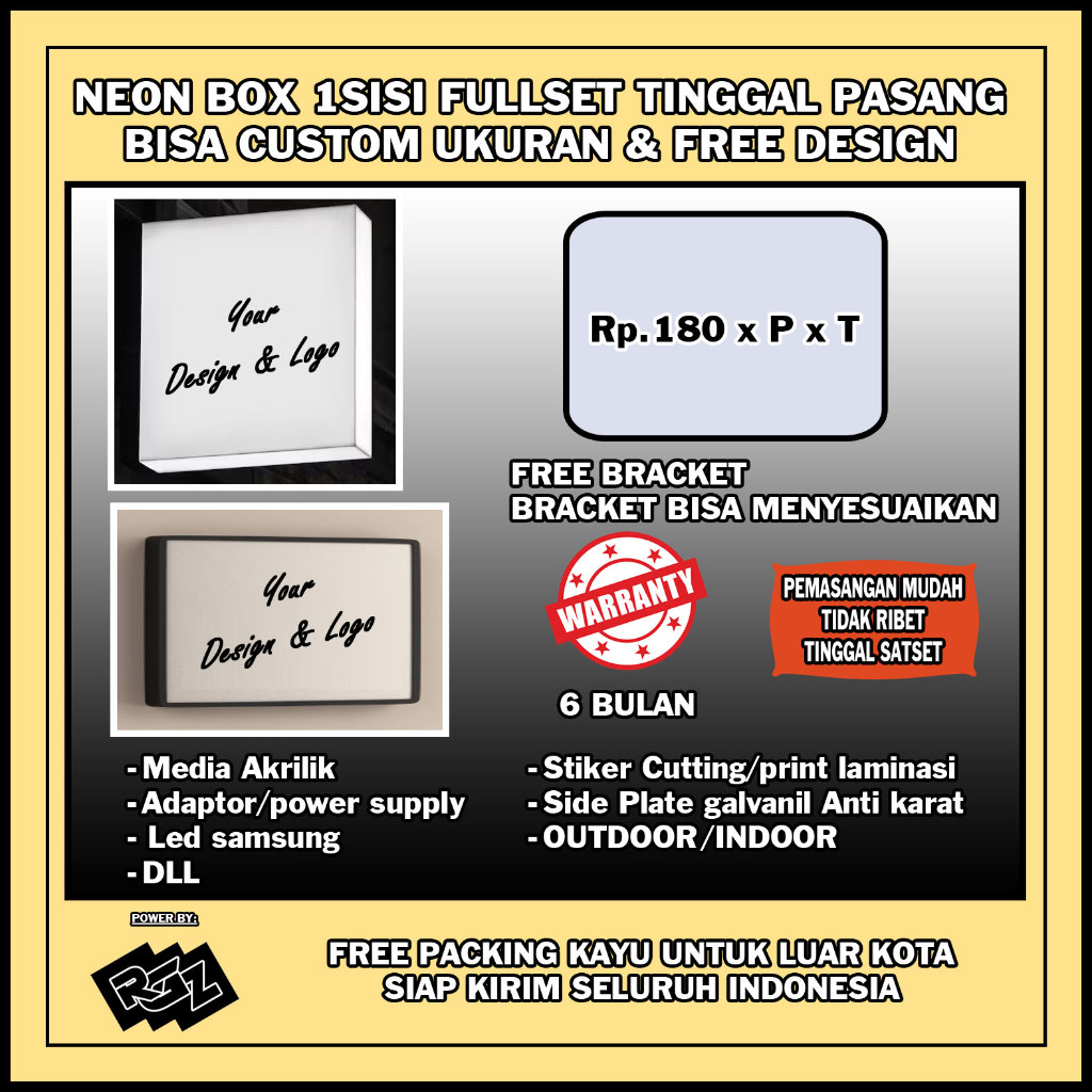 neon box kotak 1 sisi 1sisi