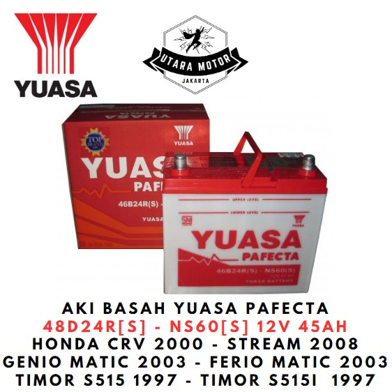 YUASA Aki Basah Mobil Pafecta 46B24RS NS60S 12V 45Ah Honda Crv Stream