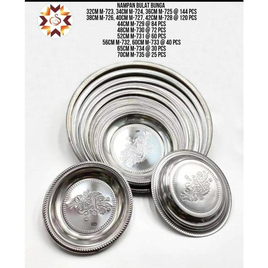 Nampan Bulat Bunga/ Nampan Stainless Steel/ Nampan Penyaji Bundar/ Nampan Serbaguna 36CM ISI 144PCS