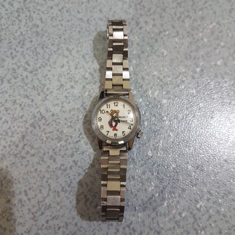 Jam tangan Putar asli jadul unik Bouncy Bear Mesin Swiss
