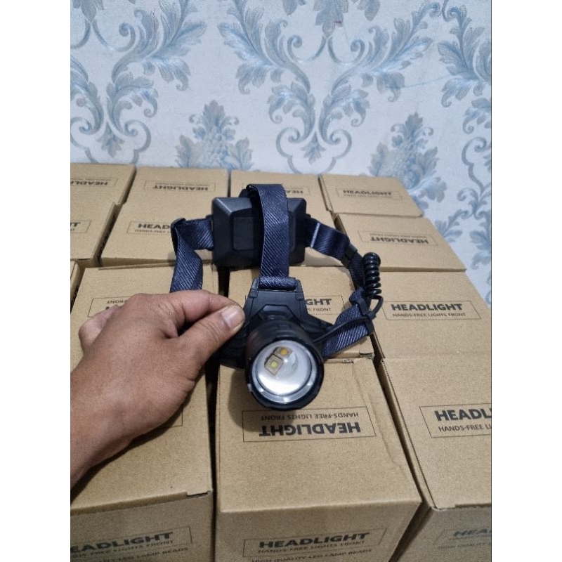 senter kepala cahaya kuning + putih zoom