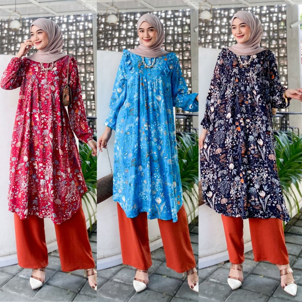 Setelan Motif Tunik Viral// Tunik Nadila Set//One Set Viral motif best seller