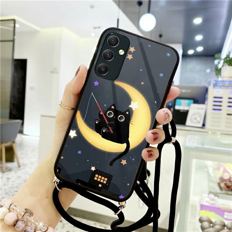 Softcase Kaca + Tali Case Samsung A15 Terbaru 2024 [CG459] - Kesing Hp Samsung A15 2024 - Case Hp Sa