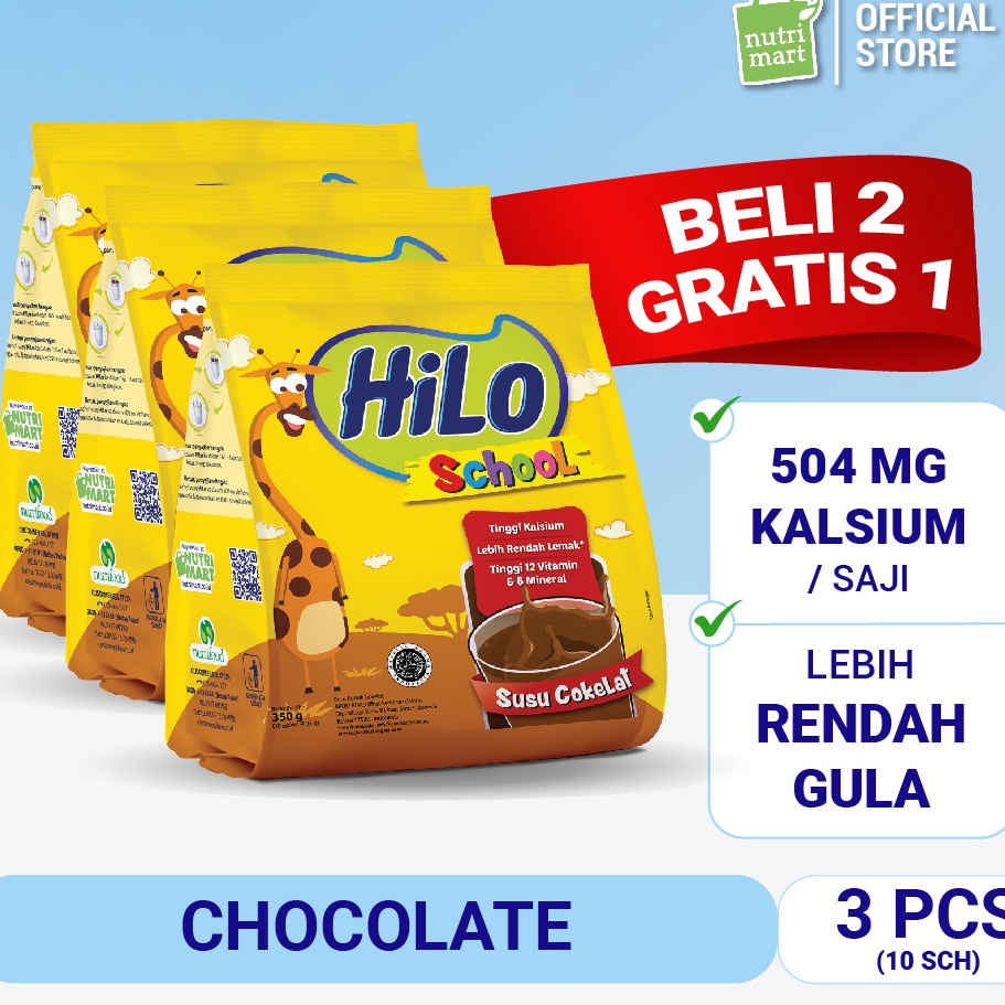 

C6369 Triple Pack HiLo School Gusset Coklat 1 Sachet Susu Tinggi Kalsium Lebih Rendah Lemak