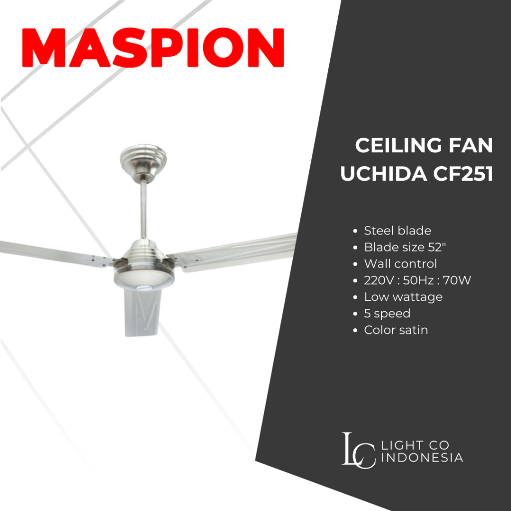 [ LIGHTCO INDONESIA ] Ceiling Fan Uchida Maspion CF251 Silver Satin