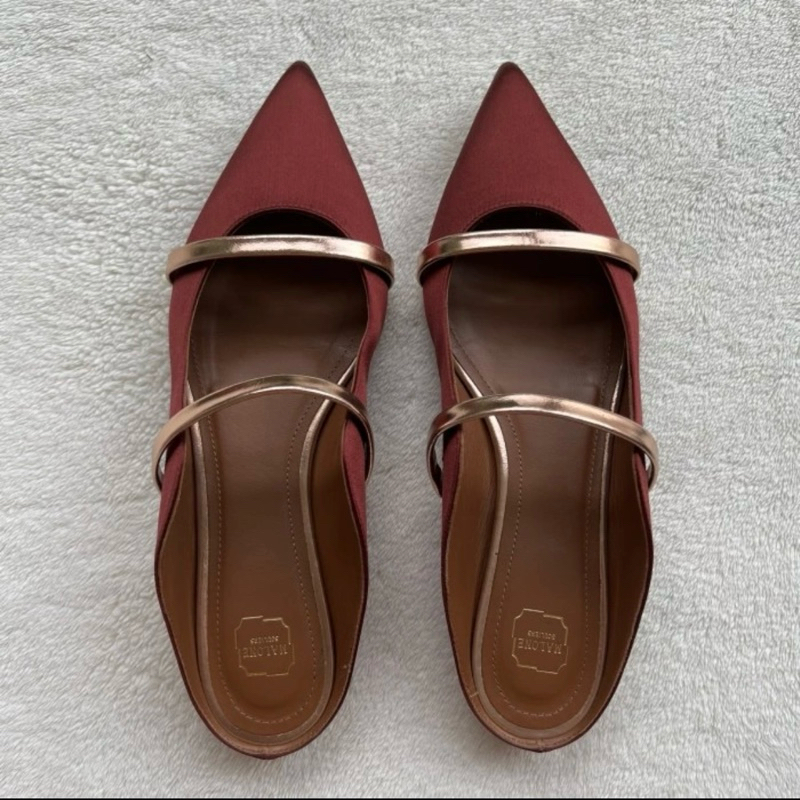 Malone Souliers Maureen Satin Flats Maroon Rose Gold Preloved Size 37,5