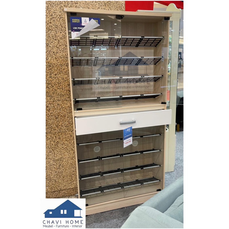 KHUSUS KARGO LUAR SURABAYA Rak sepatu tinggi pintu kaca dengan laci shoes rack lemari sepatu