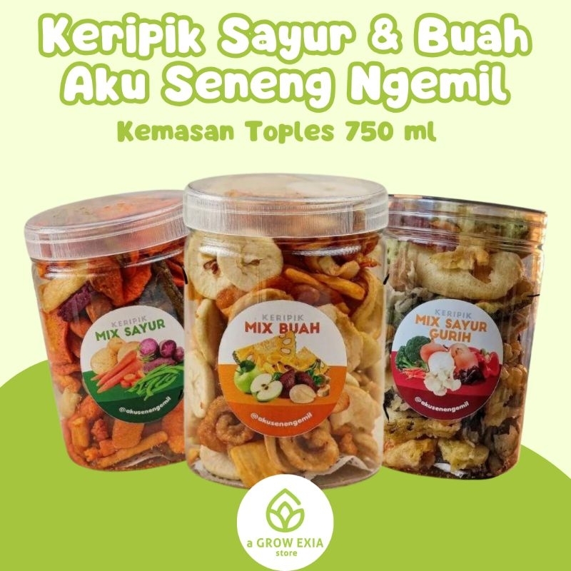 

Keripik Buah dan Sayur Mix Kering Aku Seneng Ngemil Kemasan Toples 750 ml