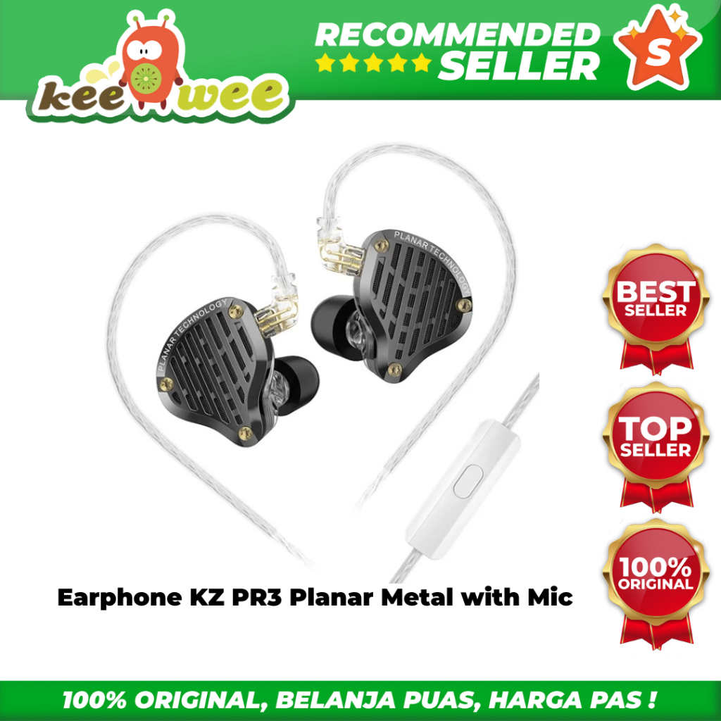 KZ PR3 Planar Magnetic Earphones - In-Ear Headphones Hitam dan Perak