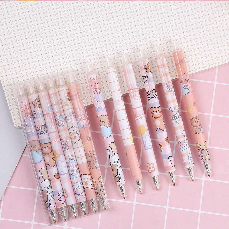 

MINIKIDI (PEN06) Pena Tinta Set Sanrio (6pcs)/Pulpen Gel Mekanik Lucu Kartun Motif Bear/Space Anak SD SMP SMA