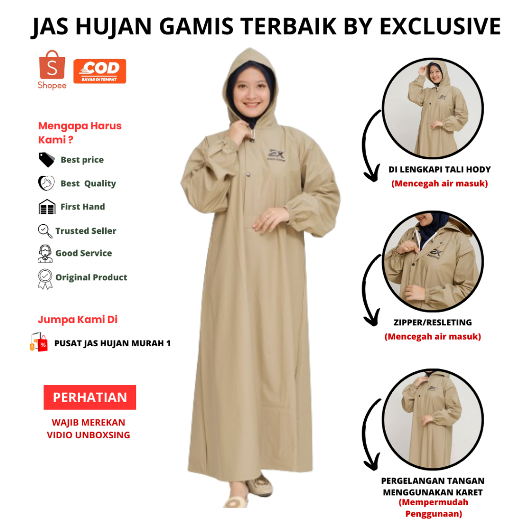 Jas Hujan Gamis Wanita Muslimah / Jas Hujan Wanita  Bahan PVC 0,25 Premium / Jas Hujan Gamis Musllim