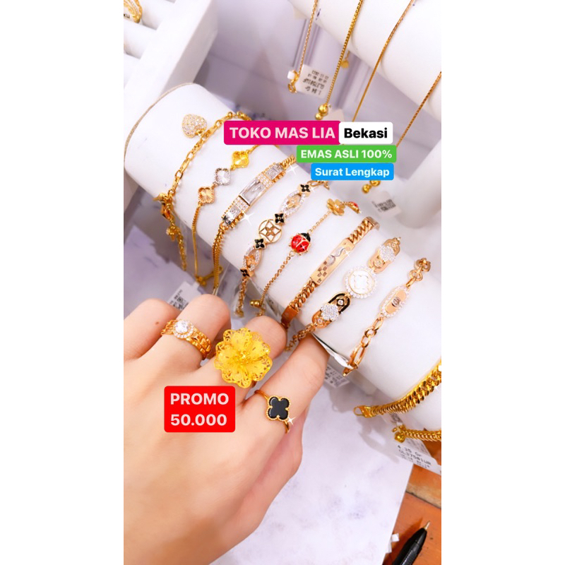 Set perhiasan emas asli - Cincin Gelang Kalung Anting