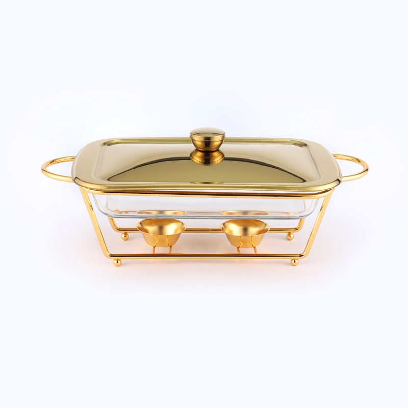 Single Serving Plate / Piring Saji Prasmanan Kaca Stainless Mewah Gold