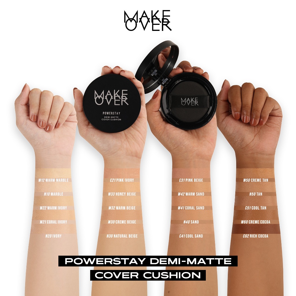 MAKE OVER Powerstay Demi-Matte Cover Cushion - Cushion matte high coverage BEST SELLER ringan oil control make up tahan lama 24 jam non-comedogenic Image 8
