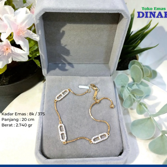 GELANG RANTAI BATU PUTIH SERUT -EMAS MUDA -8K/375