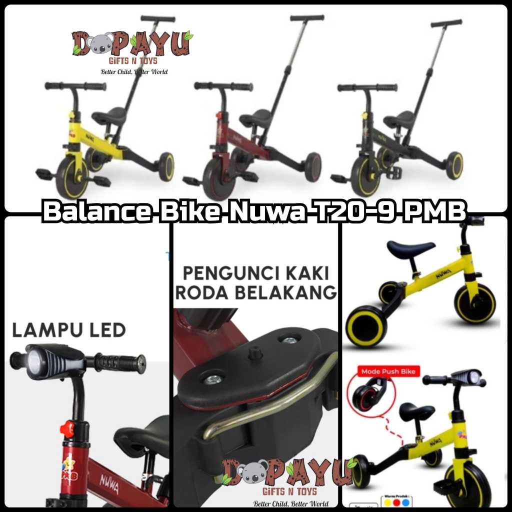 Sepeda Anak 3in1 Balance Bike Nuwa T20-9 PMB Multifungsi Ada Dorongan