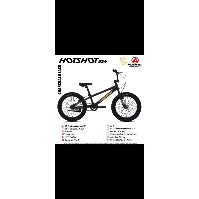 sepeda bmx pacific hotshot bike to work ukuran 20inci ban 3.0