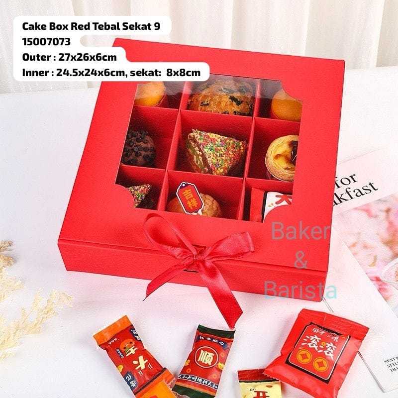

Cake box RED sekat 9 mini cake box dessert box kotak mini cake kue