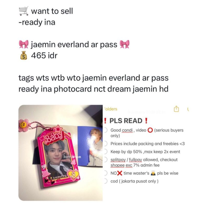 [BOOKED] JAEMIN EVERLAND AR PASS PHOTOCARD NCT DREAM READY INA