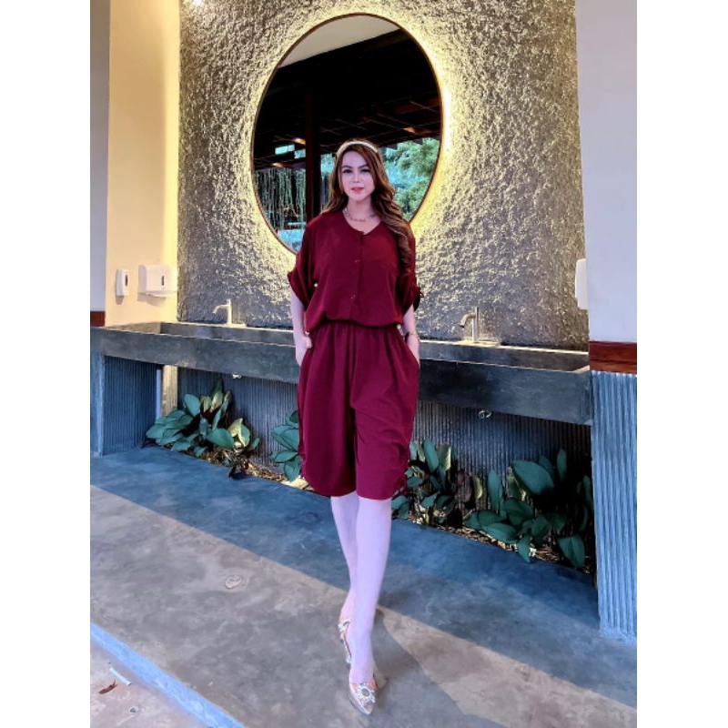 One Set Serut Crinkle Airflow Wanita Pendek