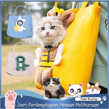 PET OUT TAS TANGAN TAS KUCING TAS ANJING KECIL HEWAN KARTUN ANJING DAPAT MENGUNGKAPKAN KEPALA KANVAS