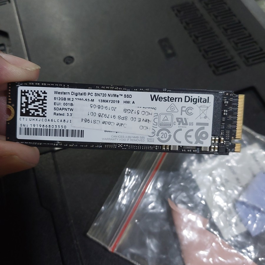 SSD M.2 2280 NVME 512GB WD PC SN720 PCIE GEN3 X4 ORIGINAL