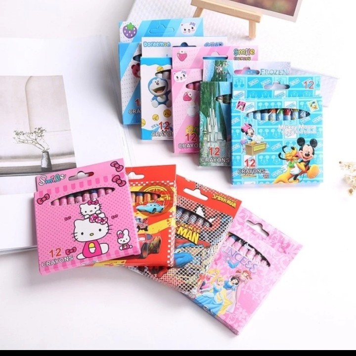 

EM Pensil Warna Set 12 Pcs Crayon Gambar Mewarnai Kartun Anak