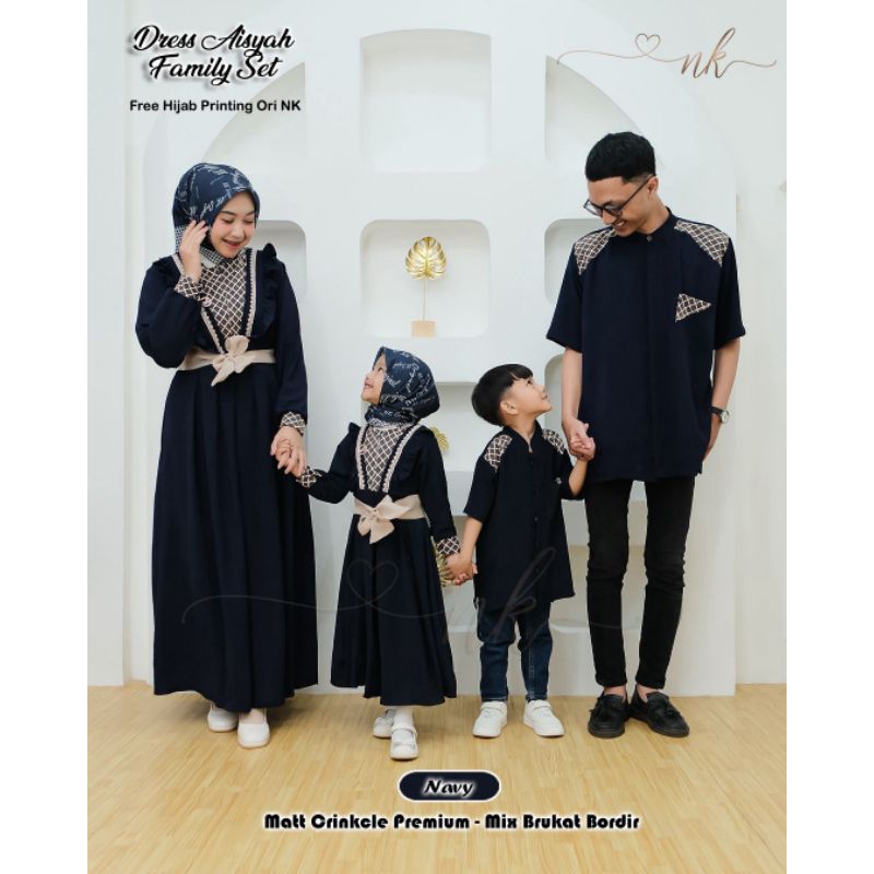 Dress Aisyah Family Set/Serimbit Keluarga Free Hijab ORI NK Nazwa
