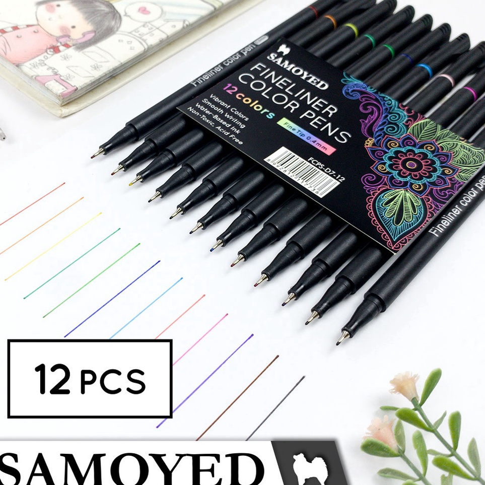 

ART V18J Pulpen Pena Spidol Gambar Warna Drawing Fineliner Color Pen Set 12 Warna Colors Samoyed FCPSD712