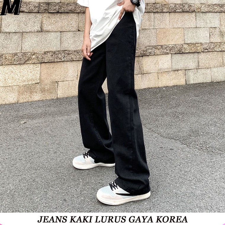 Ready Stok celana korea style jins pria hitam celana pria korea fashion celana panjang celana kulot 
