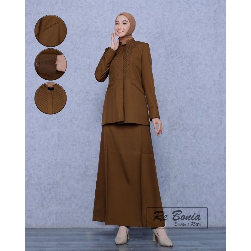 Blezer Re Bonia Seragam Pemda Aceh Baju Dinas PNS Kheki Tua Seragam PDH,ASN,PNS, Wanita Kheki Gelap 