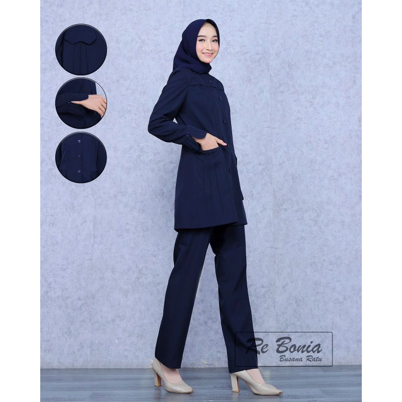 Baju Dinas PDL Dongker Wanita Seragam PDH Guru Navy Seragam ASN,PDH,GURU Biru Dongker Setelan Baju K