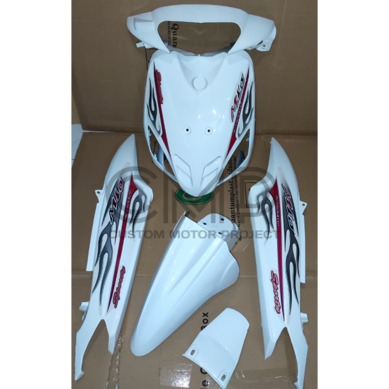 FULL COVER BODY HALUS MOTOR YAMAHA MIO SPORTY TAHUN 2003 - 2008 WARNA PUTIH + Stiker / BODI MIO SPOR