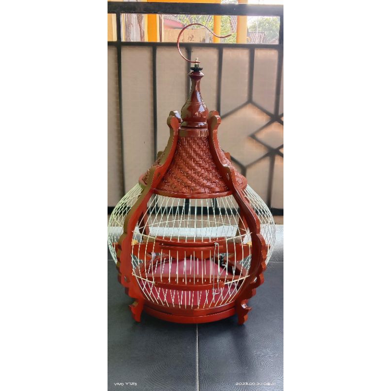 Sangkar perkutut sangkar kutut model bawang anyam kayu jati ruji fiber tebok bisa dilepas