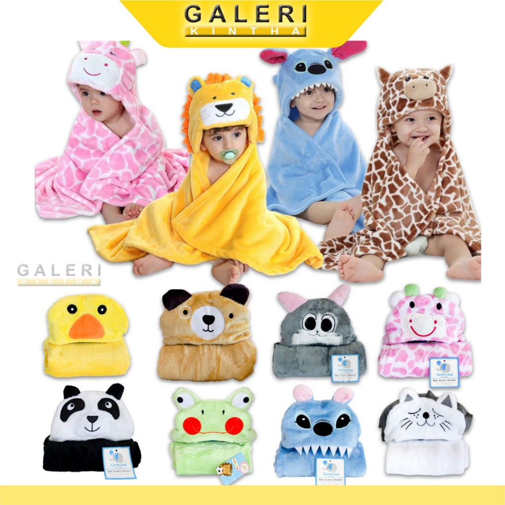 Selimut Bayi Lembut Premium Tebal Topi Bulu Motif Newborn Bayi Perempuan Laki Laki Baru Lahir