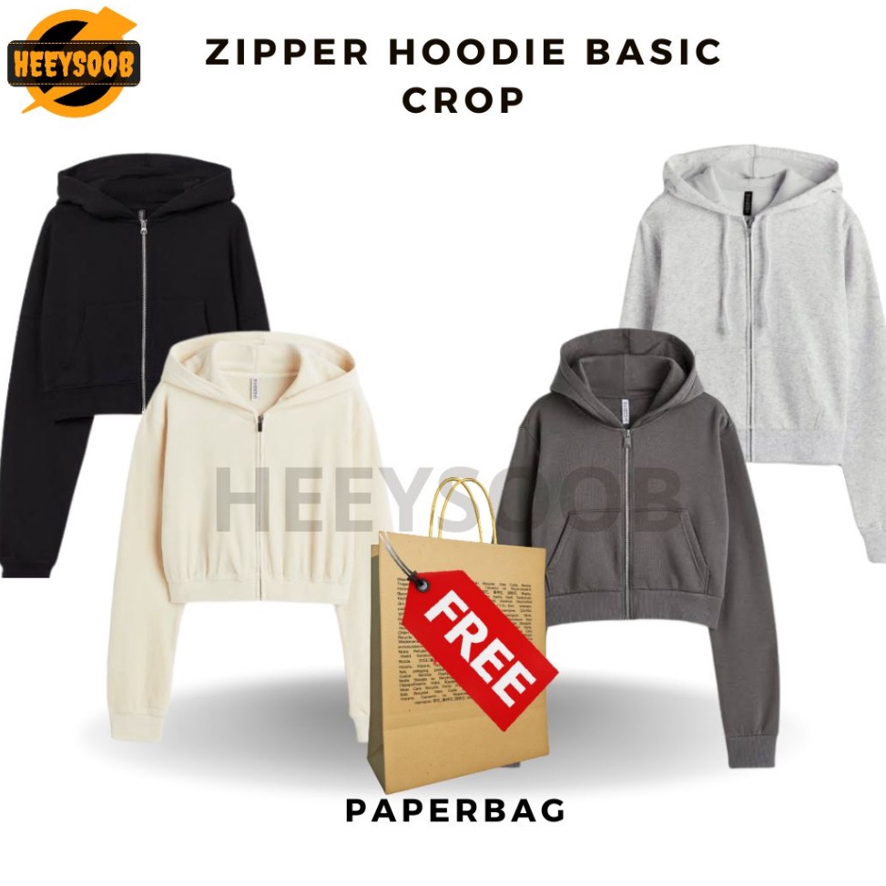 New event 1212 Zipper HM Basic Crop Jaket Zipper Crop top Hoodie Sweater Wanita