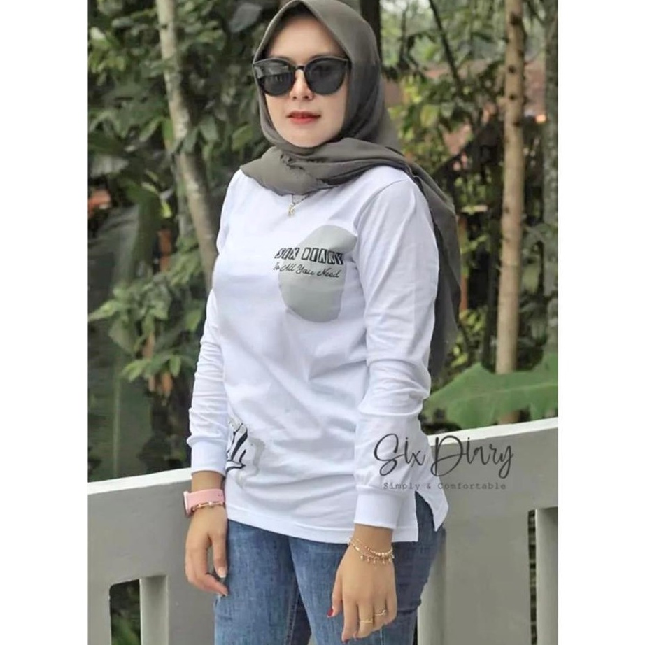 Promo Baju Wanita Fashion wanita Kaos Wanita Atasan Wanita Kaos Lengan Panjang Wanita MOTIF PUTIH SE