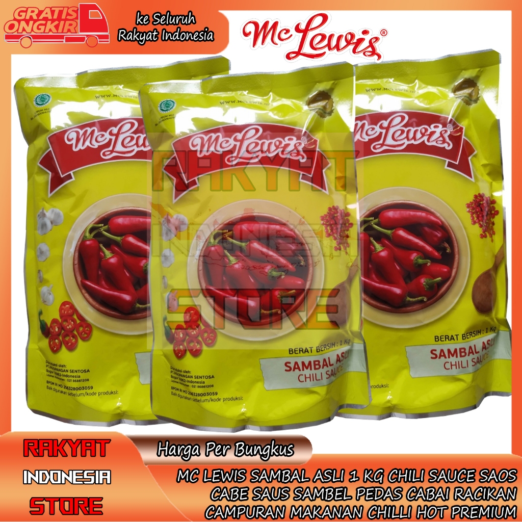 

SAOS MC LEWIS SAMBAL ASLI POUCH 1 KG CHILI SAUCE CABE PEDAS SAUS CABAI SAMBEL MCLEWIS BUMBU MASAK KECAP RACIKAN MAKAN PENYEDAP PENCAMPUR RASA HOT PREMIUM VALUE FROZEN FOOD CAMPURAN MAKANAN RINGAN RDS4