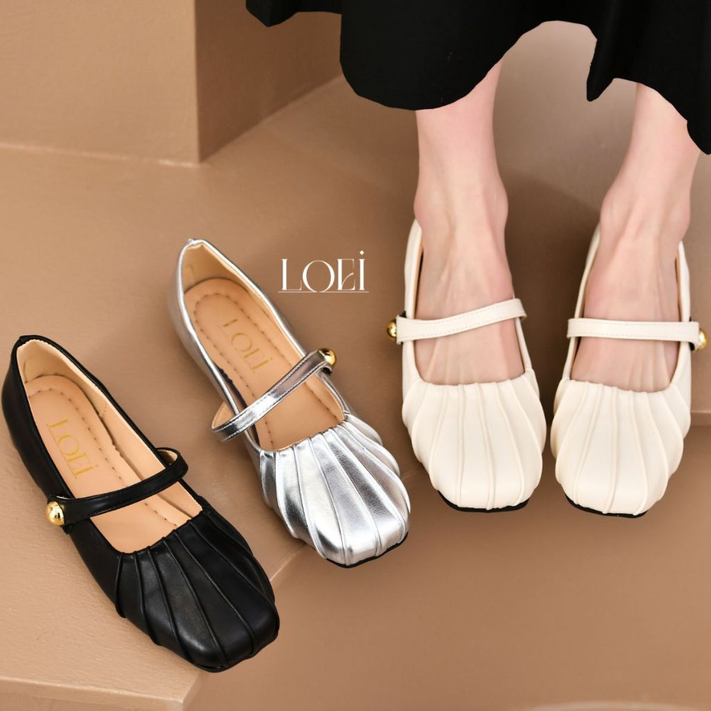 LOEI Belle Flatshoes Jalan Wanita Sepatu Mules Mutiara Fashion Kekinian 0030