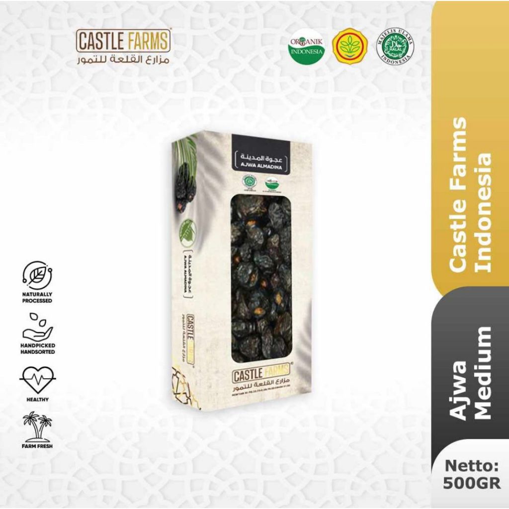 

KURMA AJWA CASTLE FARMS 500gr ORGANIK PREMIUM Box Ajwah Azwa Medina Aliyah Korma Nabi CastleFarm