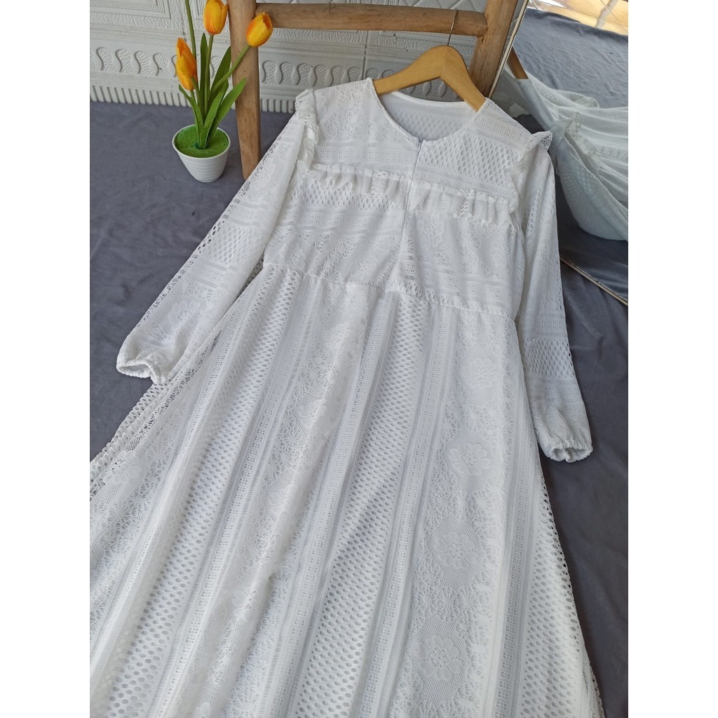 Baju Gamis Wanita Rully Dress BO Bahan Full Brukat Busui Friendly M L XL XXL Gamis Brokat Wanita Ter