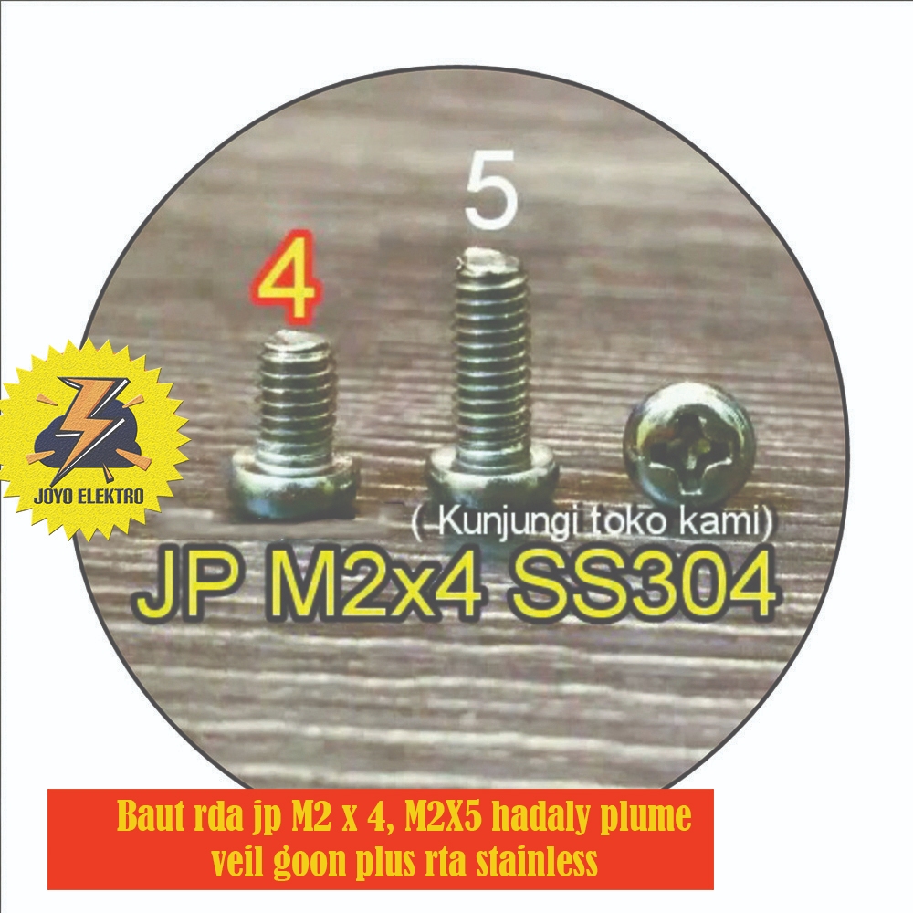 Baut rda jp M2 x 4, M2X5 hadaly plume veil goon plus rta stainless stenlis ukuran baut 2X4 dan 2X5