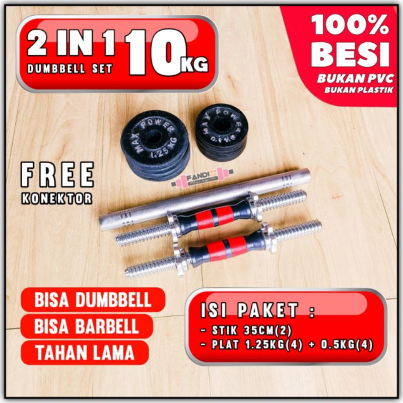 2 IN 1 Barbel 10kg - dumbbell set 10kg - dumbell dumble 10kg BESI