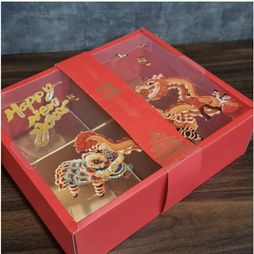 

imlek box hard mika barongsai sekat 8 box kue chinese new year sincia