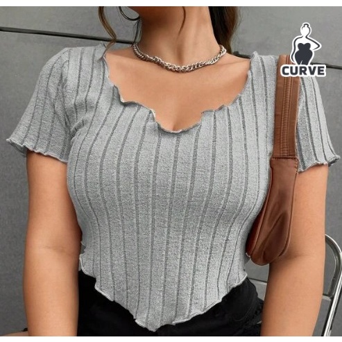 Atasan crop top big plus size TINA knit top wanita crop fashion korea jumbo size