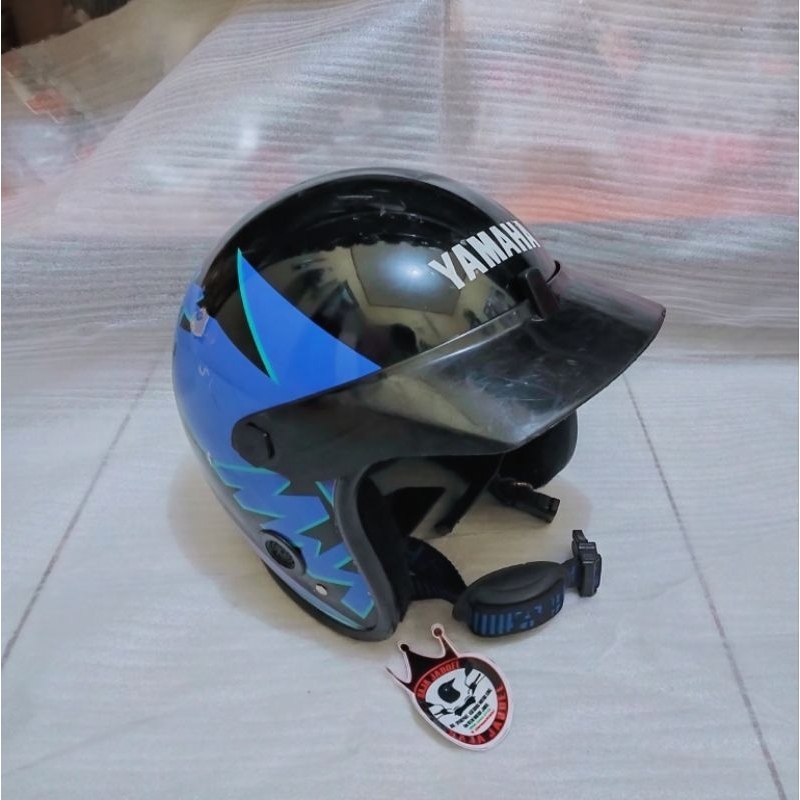 Helm Jadul Yamaha Hitam biru batok kecil Original